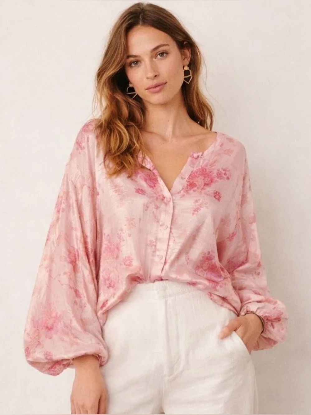 LoveShackFancy Adeline blouse/top in rose/gold/ pink metallic.  Size L